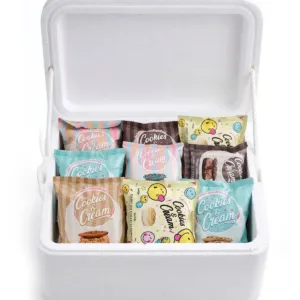 Foam box filled with Cookies and Cream Ice-cream sandwiches