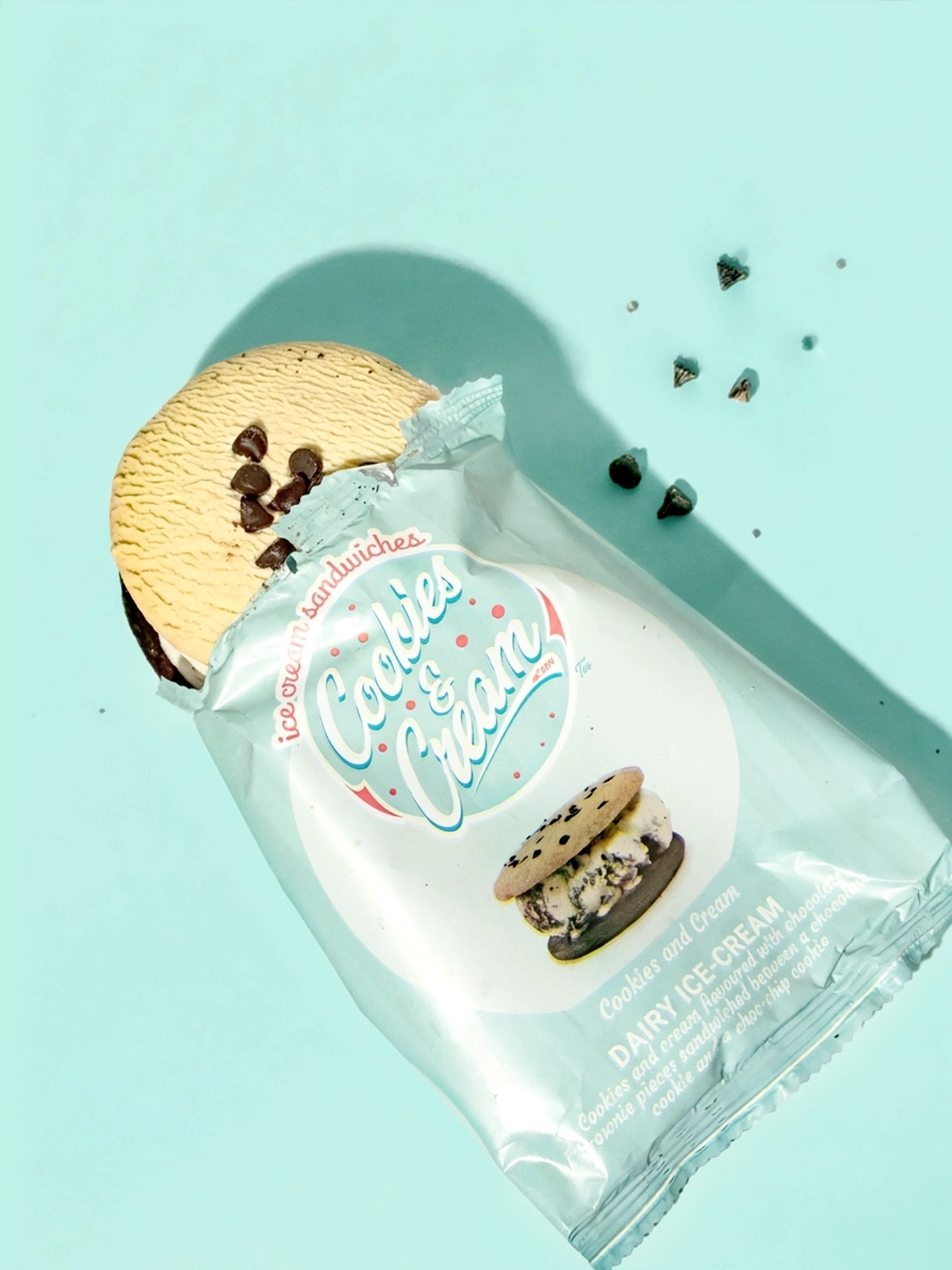 Cookies and Cream sandwich and packaging Cookies and Cream sandwich with packaging