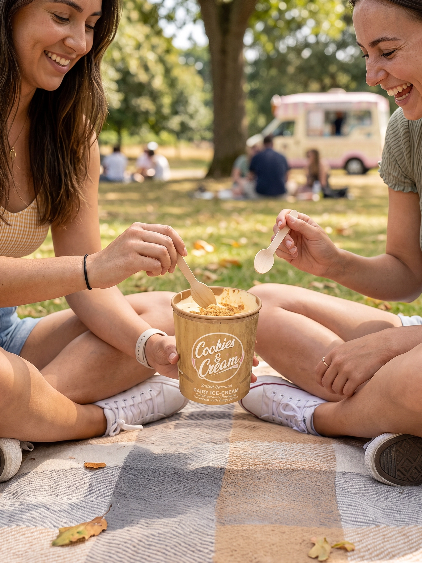 2 friends sharing Salted Caramel Ice-cream tubs